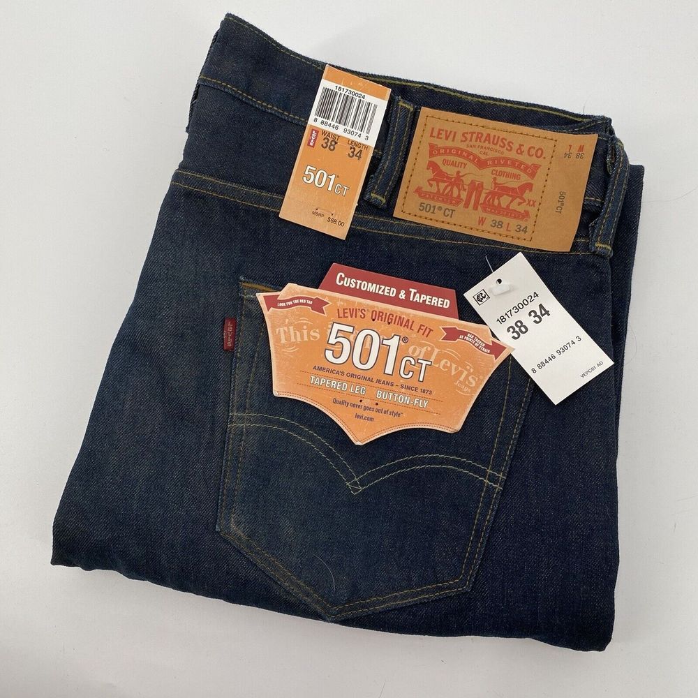 Levi Strauss 501 Men 38X34 Dark Blue Denim Customized Tapered Button Fly Jeans